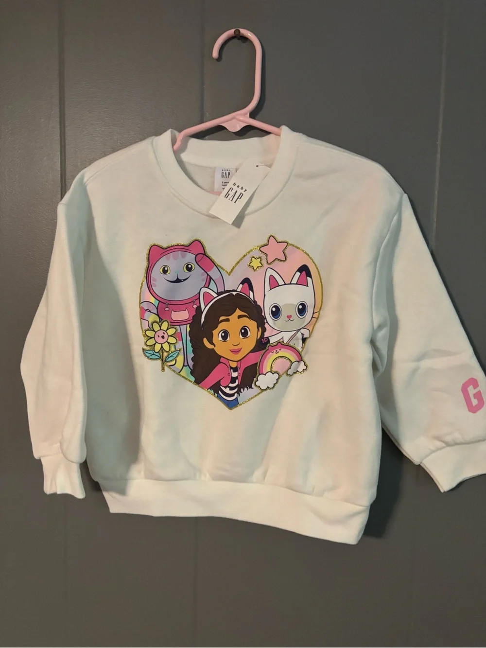 GAP White Kids Sweatshirt with Colorful Heart Character Graphic